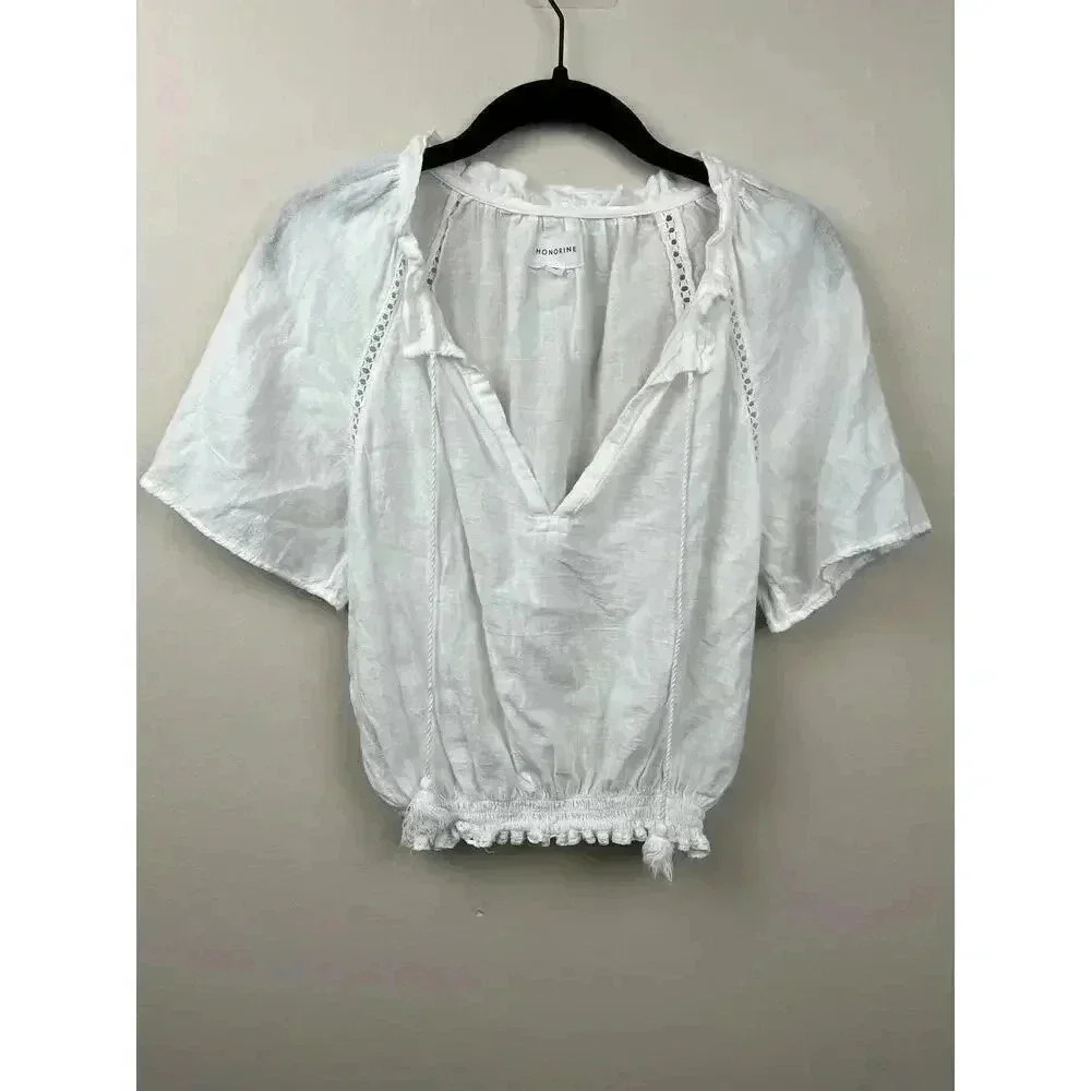 Honorine White Cotton Boho Crop Blouse - size XS